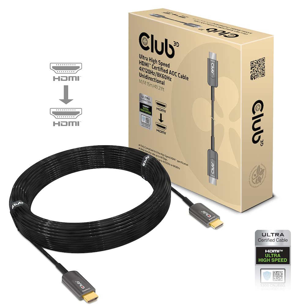 Club 3D Cavo HDMI ad alta velocità certificato AOC 4K120Hz/8K60Hz unidirezionale ST 15 metri