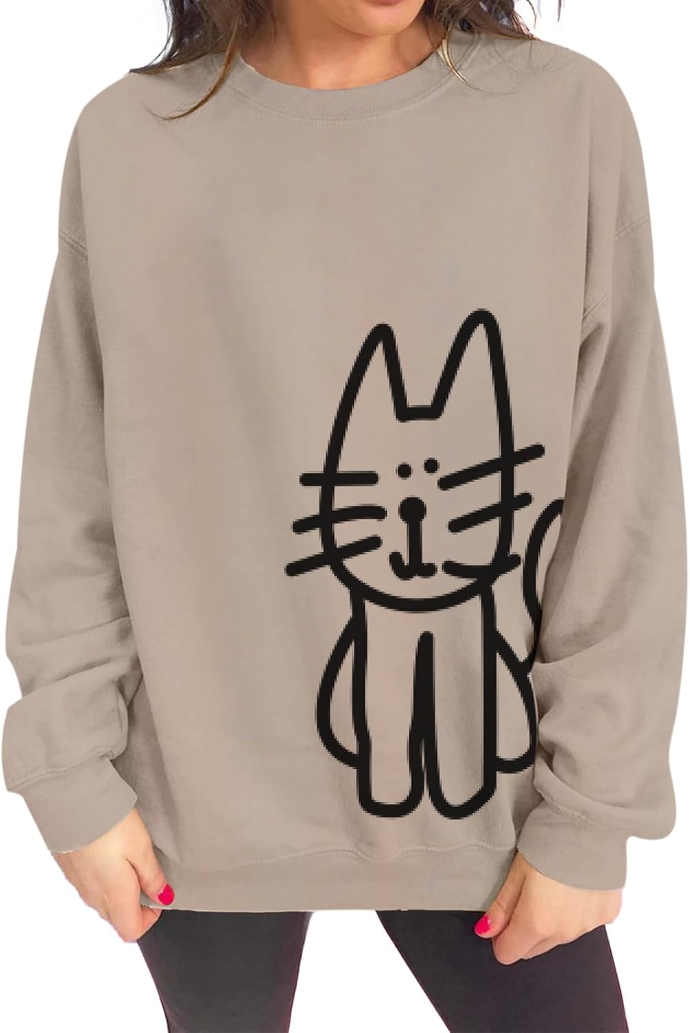 Cat Sweatshirts for Women Graphic Oversized Sweatshirt Funny Long Sleeve Shirt Cute Pullover Fleece Hoodie Tops - Image 2