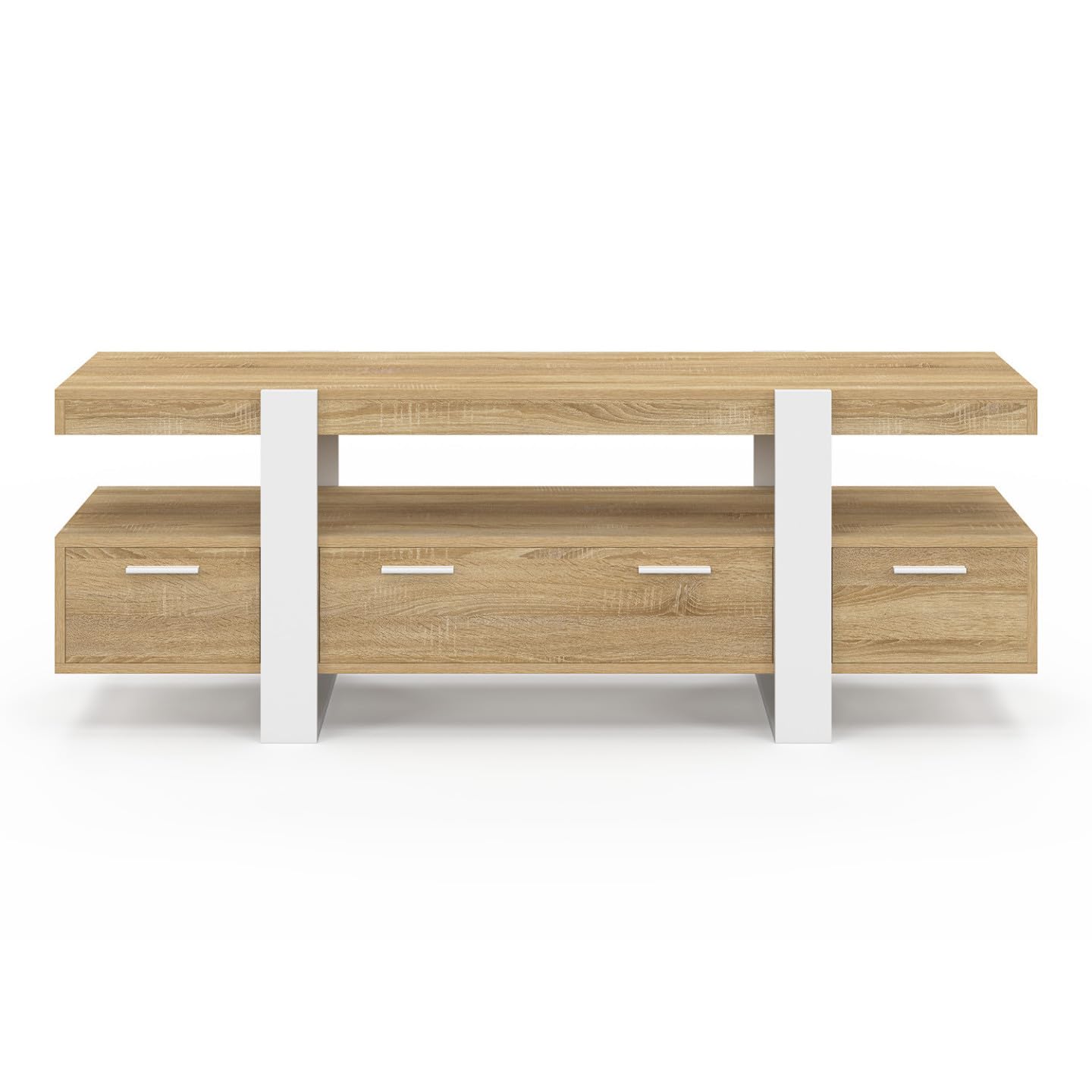 IDMarket - Meuble TV 140 cm Phoenix avec tiroirs Bois et Blanc