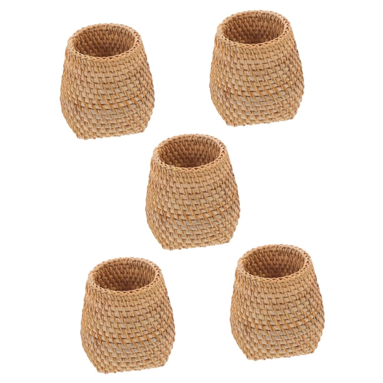 Sewroro 5piezas Portalápices De Rattan Organizador Multifuncional Para Escritorio Soporte De Lápices y Maquillaje Accesorio Boho Para y