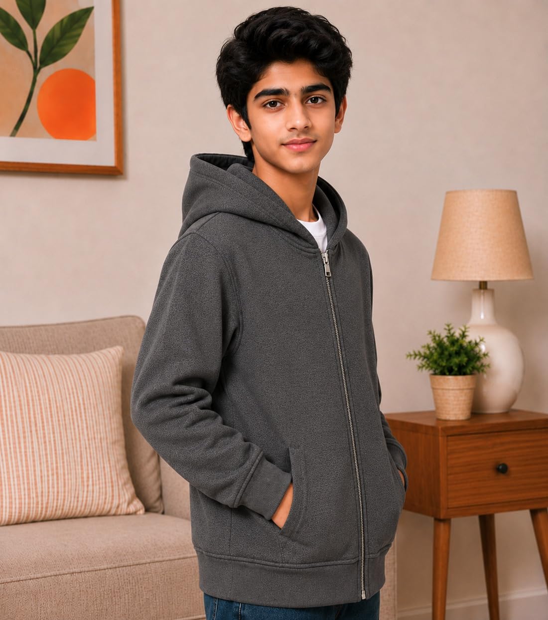 ADBUCKS Boy's Cotton Hooded Hoodie (Boy'ss_Jacket_Darkgrey_30_Dark Grey_9-10 Years) 1