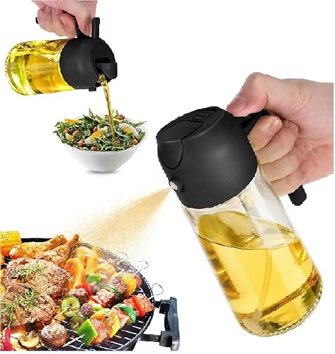 Gulza Pulverizador de Aceite 2 en 1 - 470ml Spray para Cocina, Aceitera con Vaso Difusor para Ensalada, Grill, Freidora de Aire