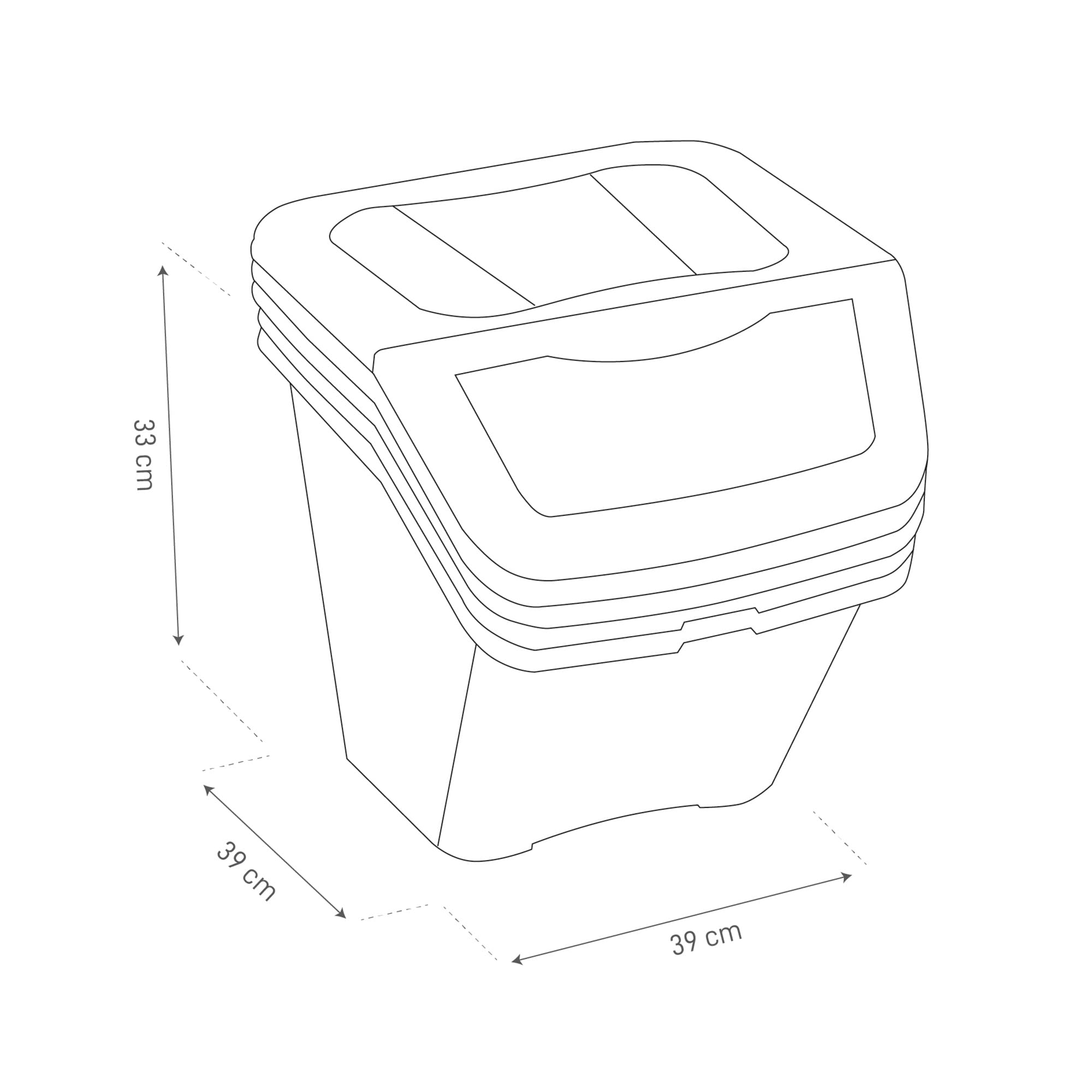 DEA HOME Ecobin Set 3 pattumiere per raccolta differenziata 30L ciascuna, 39x39x33h cm, con coperchio removibile e apertura frontale, design compatto salvaspazio, ideale per interni ed esterni