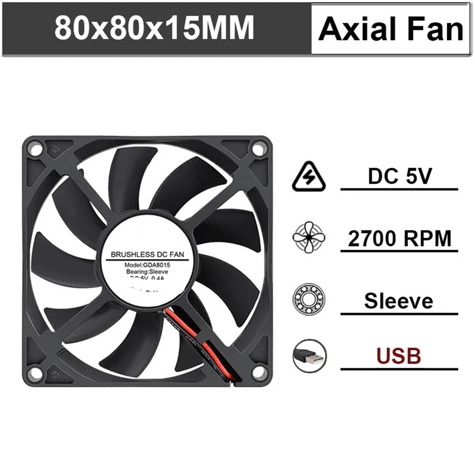 Gleichstrom-Lüfter 12V 24V Doppelkugellager Axiallüfter GDA8015 2 Pin