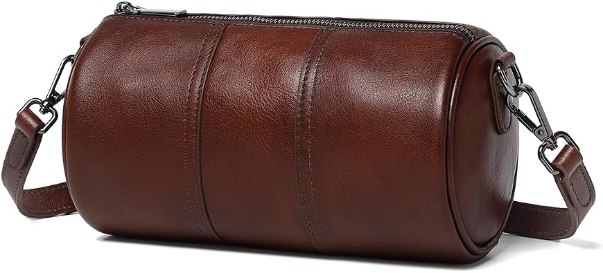 COOLCY Crossbody Bags for Women Genuine Leather Soft Trendy Circle Cross Body Shoulder Bag Designer Cylinder Purses handbags