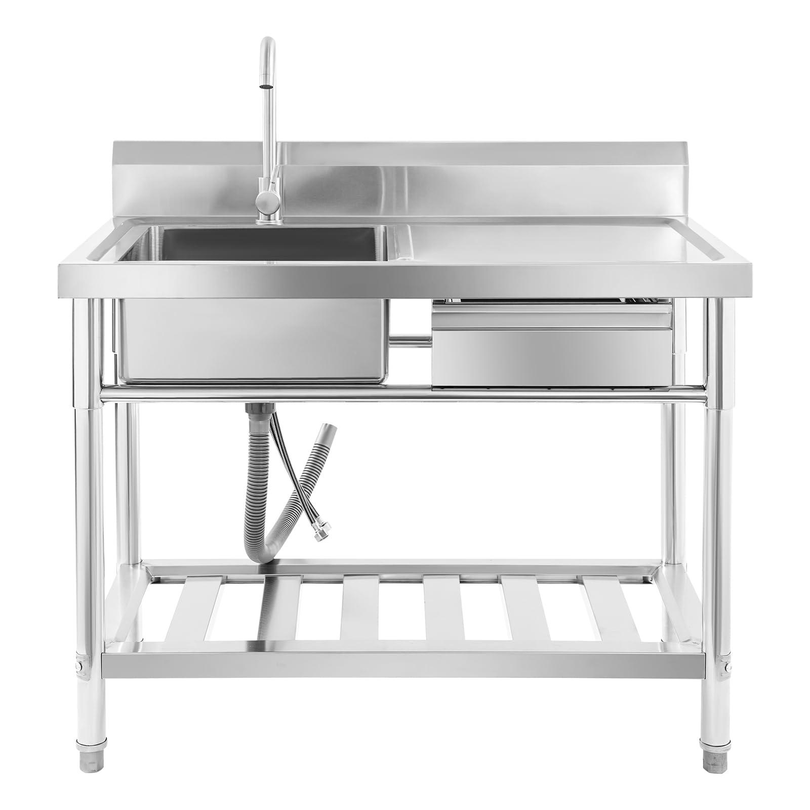 Fregadero independiente, lavabo de acero inoxidable, fregadero para exterior con grifo giratorio de 360°, fregadero completo con cajón, fregadero para exterior para lavandería, casa de campo