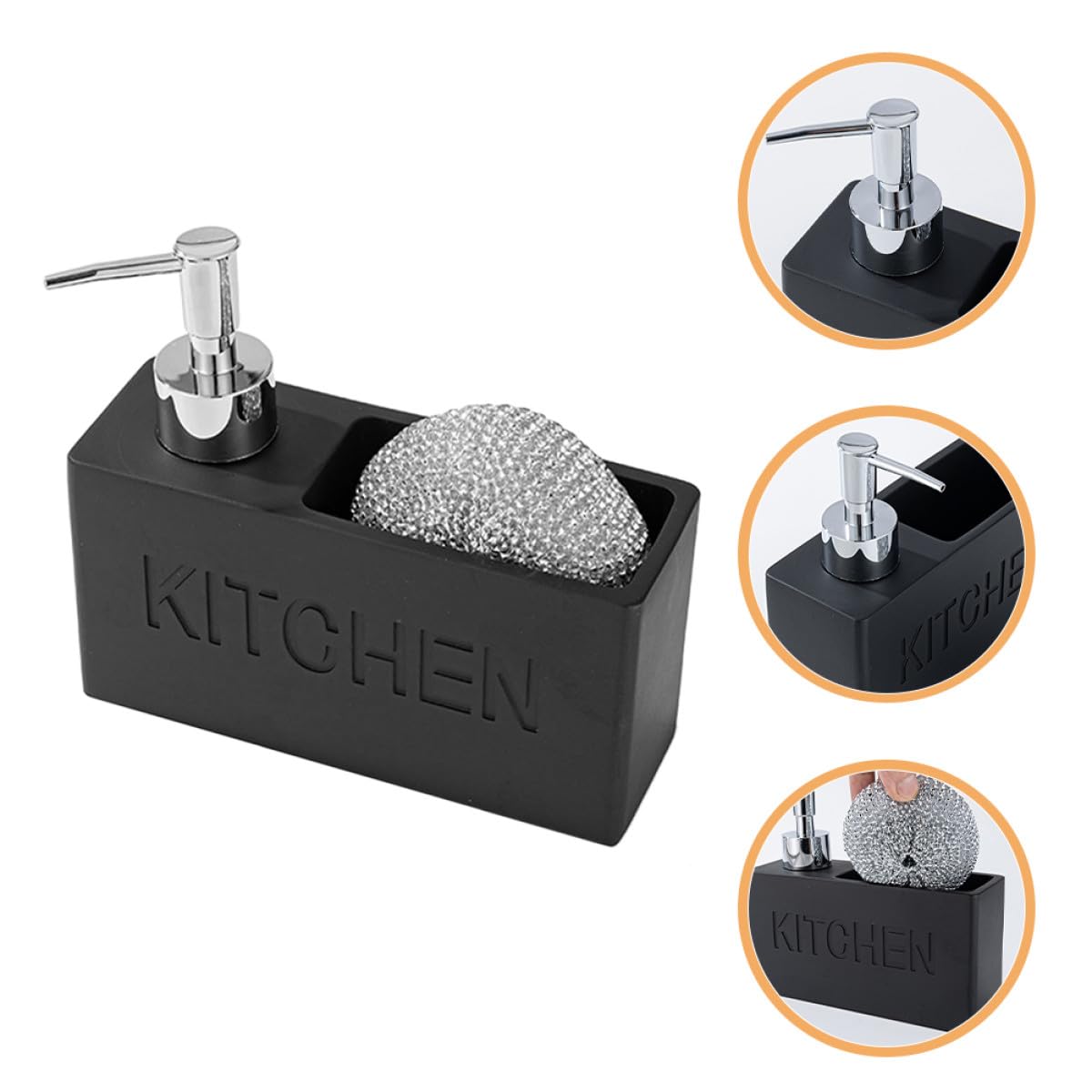 NOLITOY Distributore di Sapone per Bagno 280ml Nero con Spazzola in Acciaio, Design Semplice e Portatile, Set Ricaricabile Adatto per Cucina e Ufficio