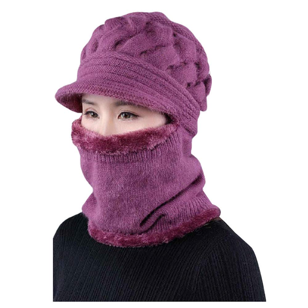 Women's & Girl's Soft Woolen Warm Snow Visor Cap Plus Muffler Scarf|Neckwarmer (Voilet,Free Size)-(Pack of 01)-image-43