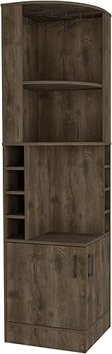 Tuhome Syrah - Armario esquinero para barra con ocho botellas, puerta doble, dos estantes abiertos, color marrón oscuro