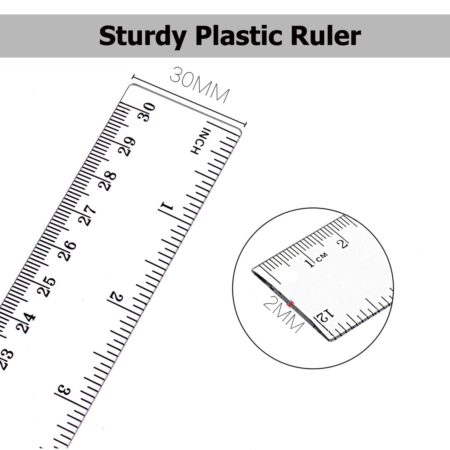 Buy Plastic Ruler, Straight Ruler, 2PCS Clear Acrylic Ruler, 12 Inch ...