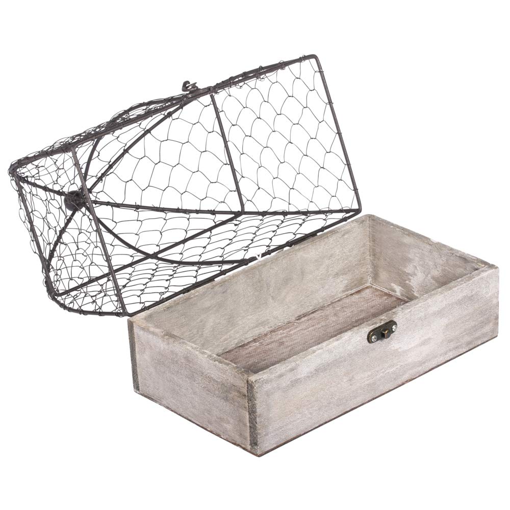 Rayher 46347000 woliera dekoracyjna, 25 x 14 x 28 cm, woliera w stylu vintage, do postawienia, dno z szarego drewna lazurowanego, rama druciana z antycznego brązowego matowego lakierowanego metalu