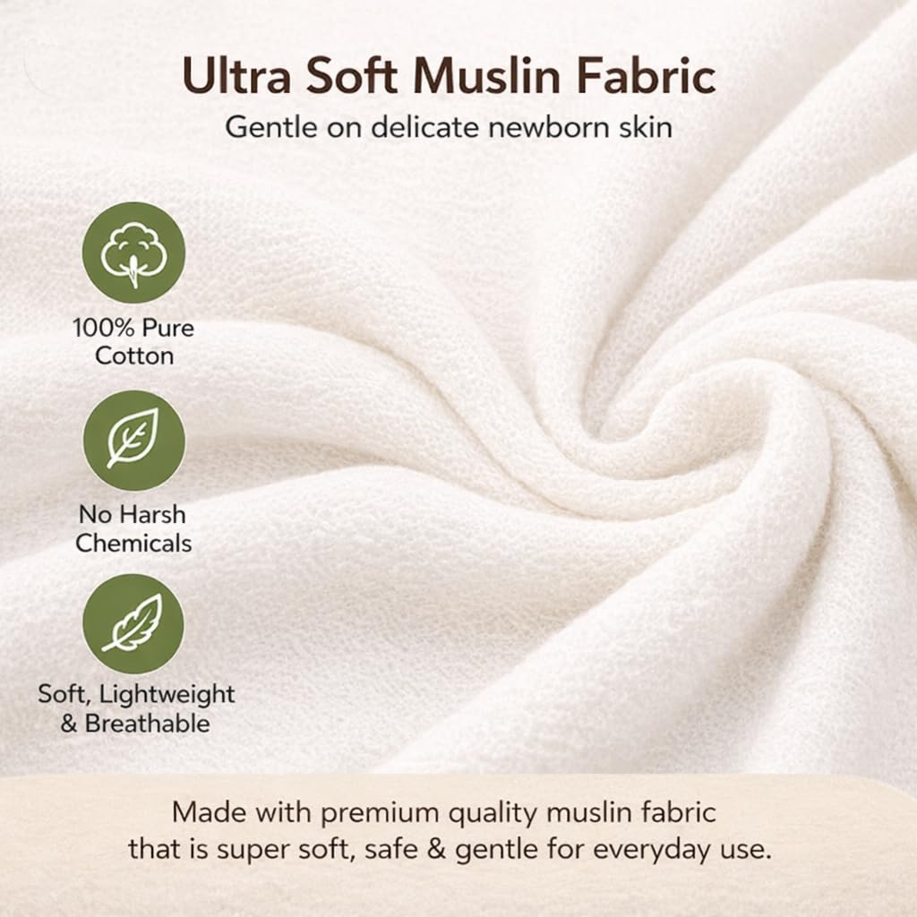 linenaffairs Muslin Baby Washcloths for Newborn - 12x12 Inches Ultra-Soft & Gentle Face Towels - Reusable, Washable Baby Wipes for Sensitive Skin - Unisex - Pack of 10 (White Plain) 1