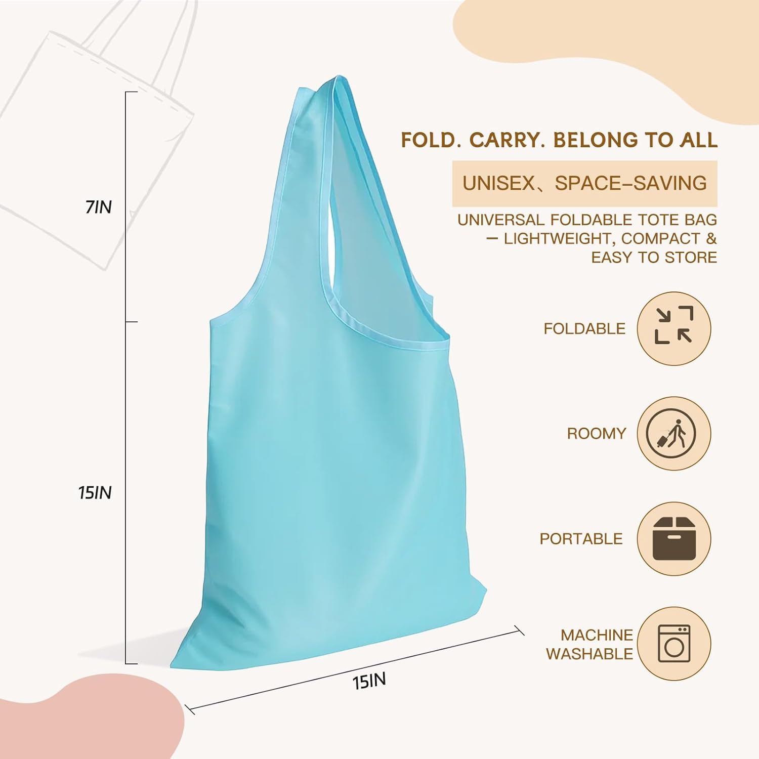 2 Pack Foldable Shopping Bag, Waterproof Reusable Grocery Tote Bag Holder,Nylon(White) - Image 2