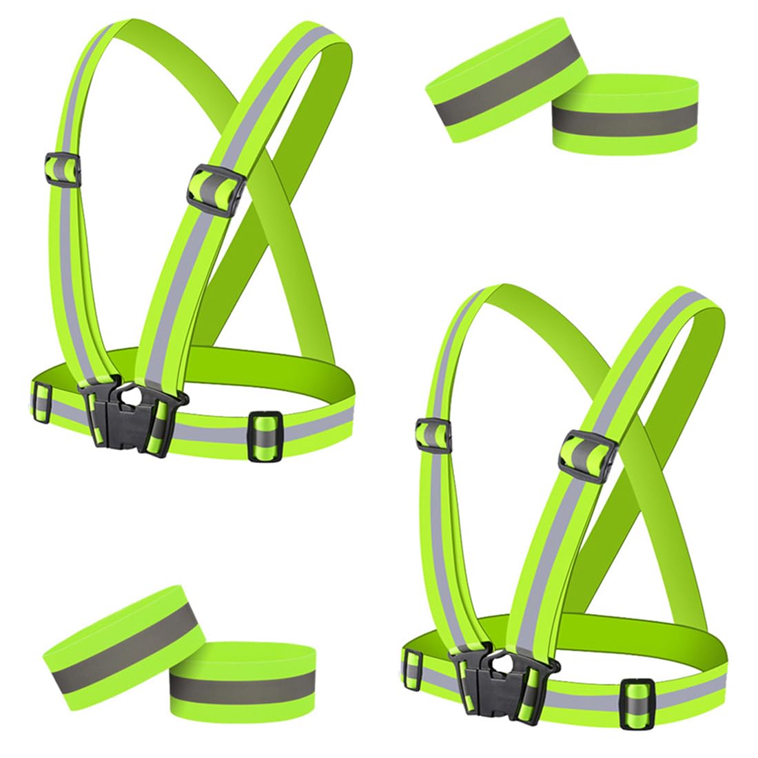 NULIZL Reflective Vest, 2 pcs Adjustable High Visibility Safety Reflective Vest with 4 pcs Reflective Wristbands Armbands, for Work, Cycling, Walking, Running and Outdoor Activities - Green