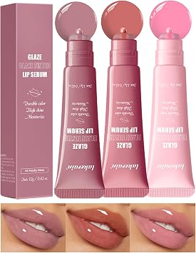 Lip Gloss Set, 3Packs Hydrating Lipgloss Set Lip Serum Glow Oil Tinted Clear Lip Plumper Non-sticky Moisturizing Gift For Women and Teenage Girls 3pcs 01,03,05