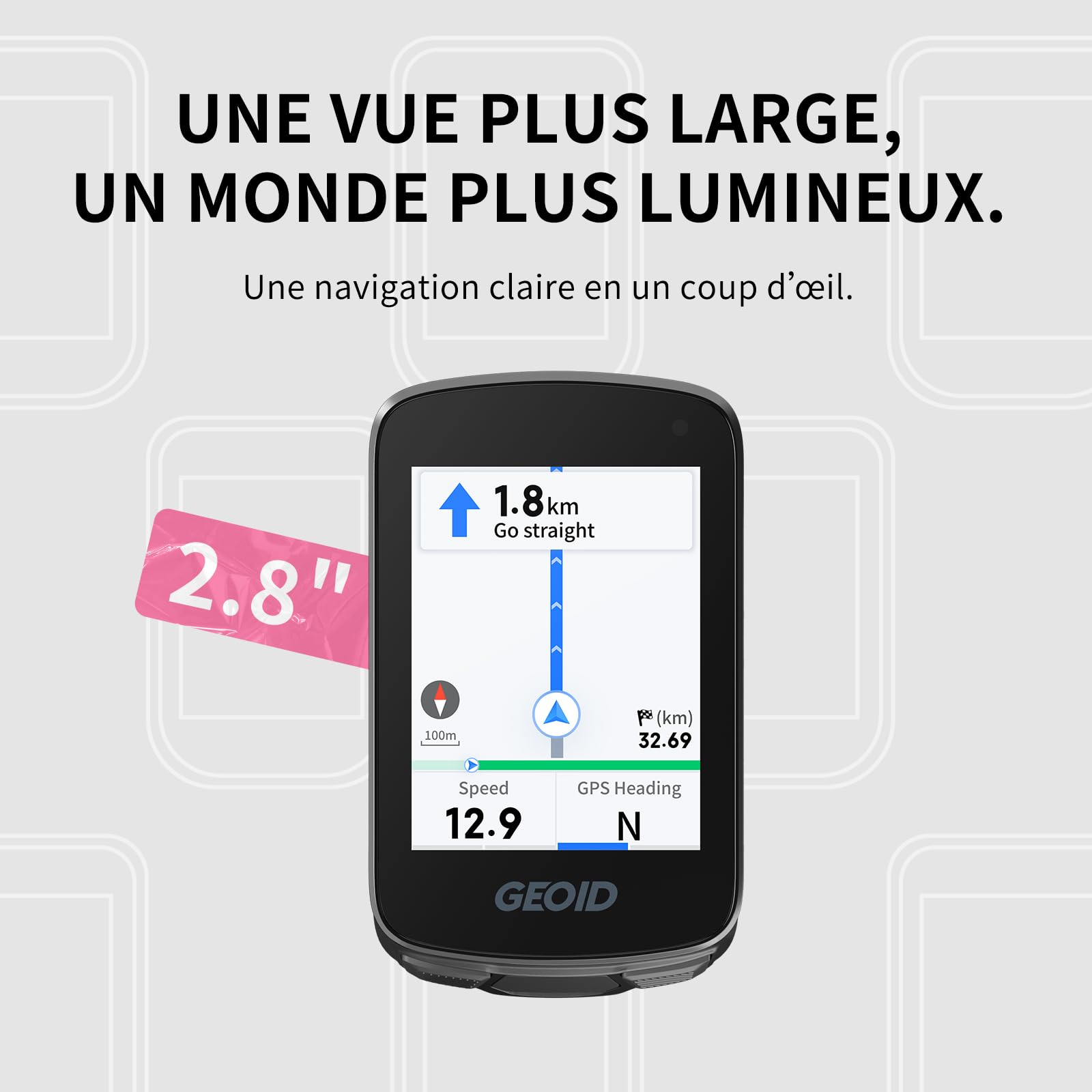 GEOID CC700 GPS Compteur Velo sans Fil avec Grand Écran Couleur 2,8 Pouces – Compteur Vélo GPS avec Navigation par Itinéraire, Ant+ & Bluetooth, IPX7 Étanche, Autonomie 15-25H