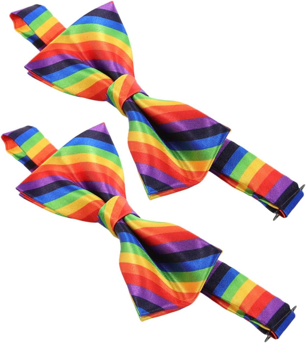 2pcs Rainbow Striped Bow Ties Unisex Decorative Fabric Bowtie for Men and Women Party Cosplay Wedding Accessories