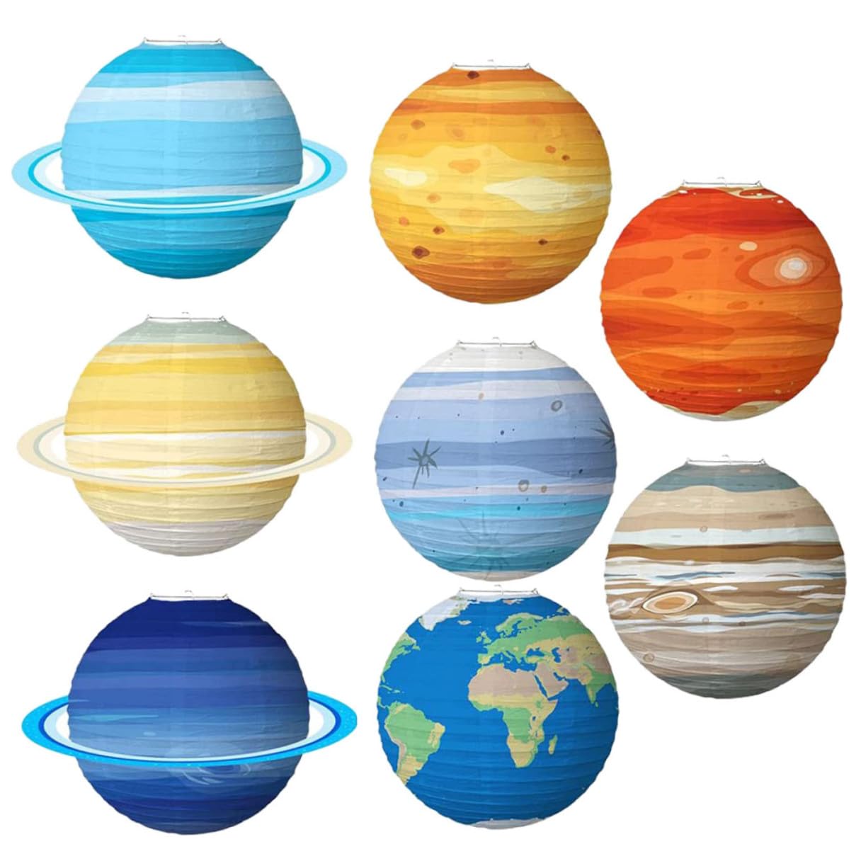 NUOBESTY 8stücke Papierlaterne Hängelaterne Planetenmotiv Sternenlaterne Raumlaterne Deko für Geburtstag Party Raumdeko Astronomie Thema Raumfahrt Ornament