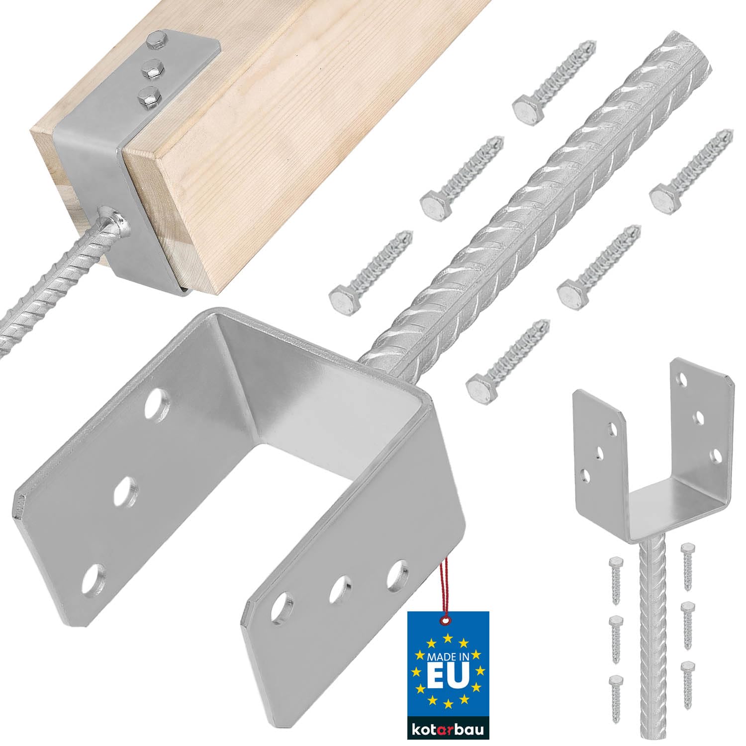 KOTARBAU® U Post Base - for Concrete - Galvanised Steel - 101 mm (3.98 Inches) - Silver - Fence Post Support - Pillar Support