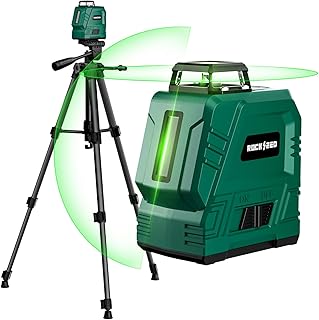 Nivel Láser con Trípode Ajustable de 1,2 m, RockSeed 1x360° Horizontal y 1x 150° Vertical, Línea Láser Verde Autonivelante,Nivelador Láser Recargable, para Colgar Cuadros/Construcción de Paredes