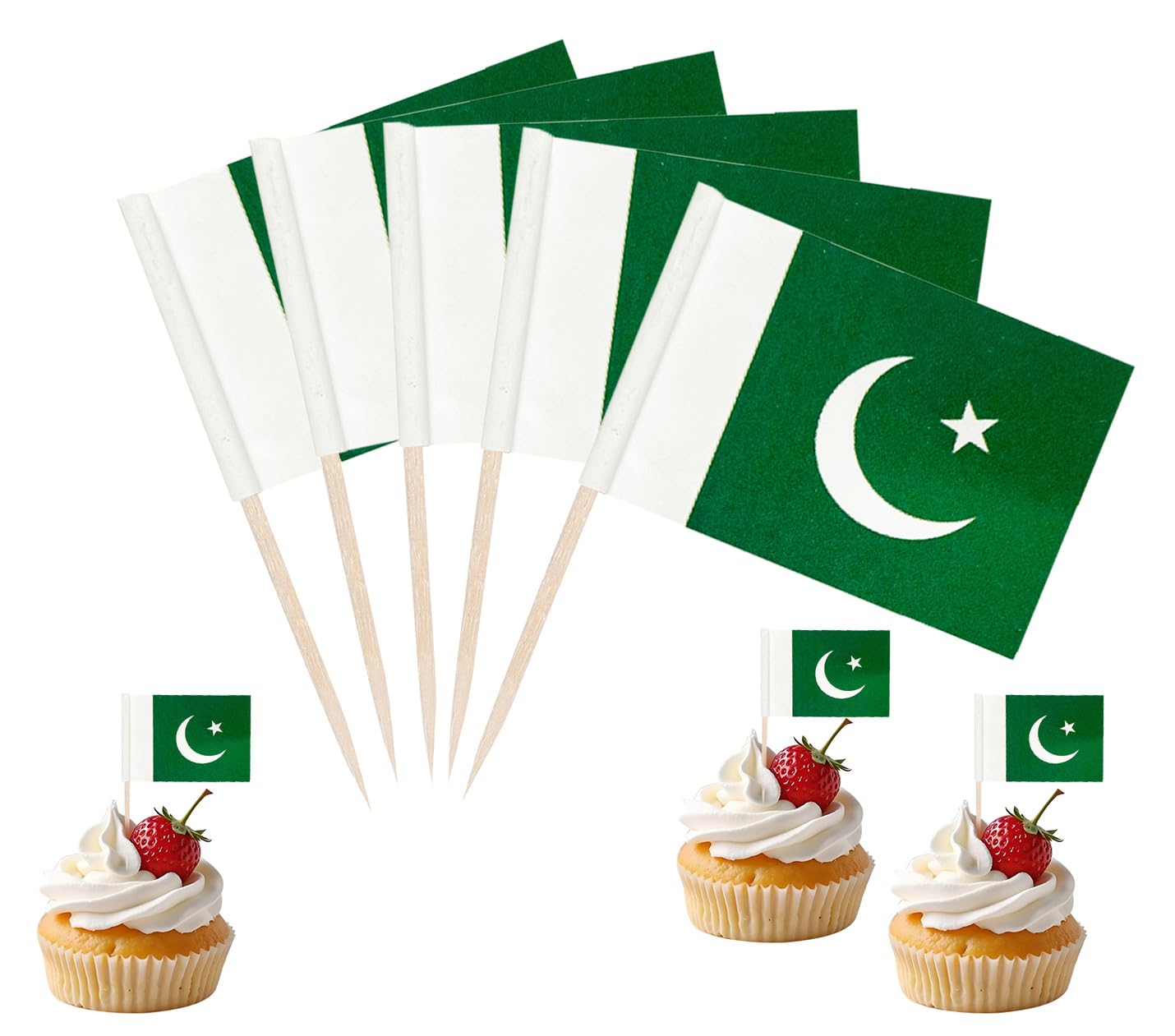 JBSJBS Pakistan Flag Pakistan Cupcake Topper Flags Banner Mini Small Pakistani Toothpick Stick Flags Cake Party Festival Theme Decorations(100Pcs) โ image 1