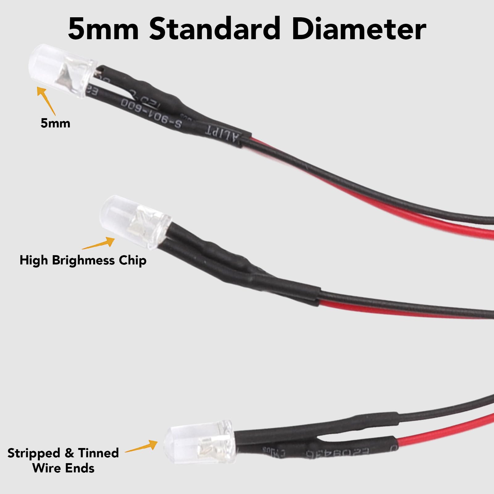 10 Sztuk 5mm Wstępnie Okablowane Diody LED, Długa żywotność, Wysoka jasność, 5-12V do Dekoracji, Majsterkowania, Nauczania (białe światło)