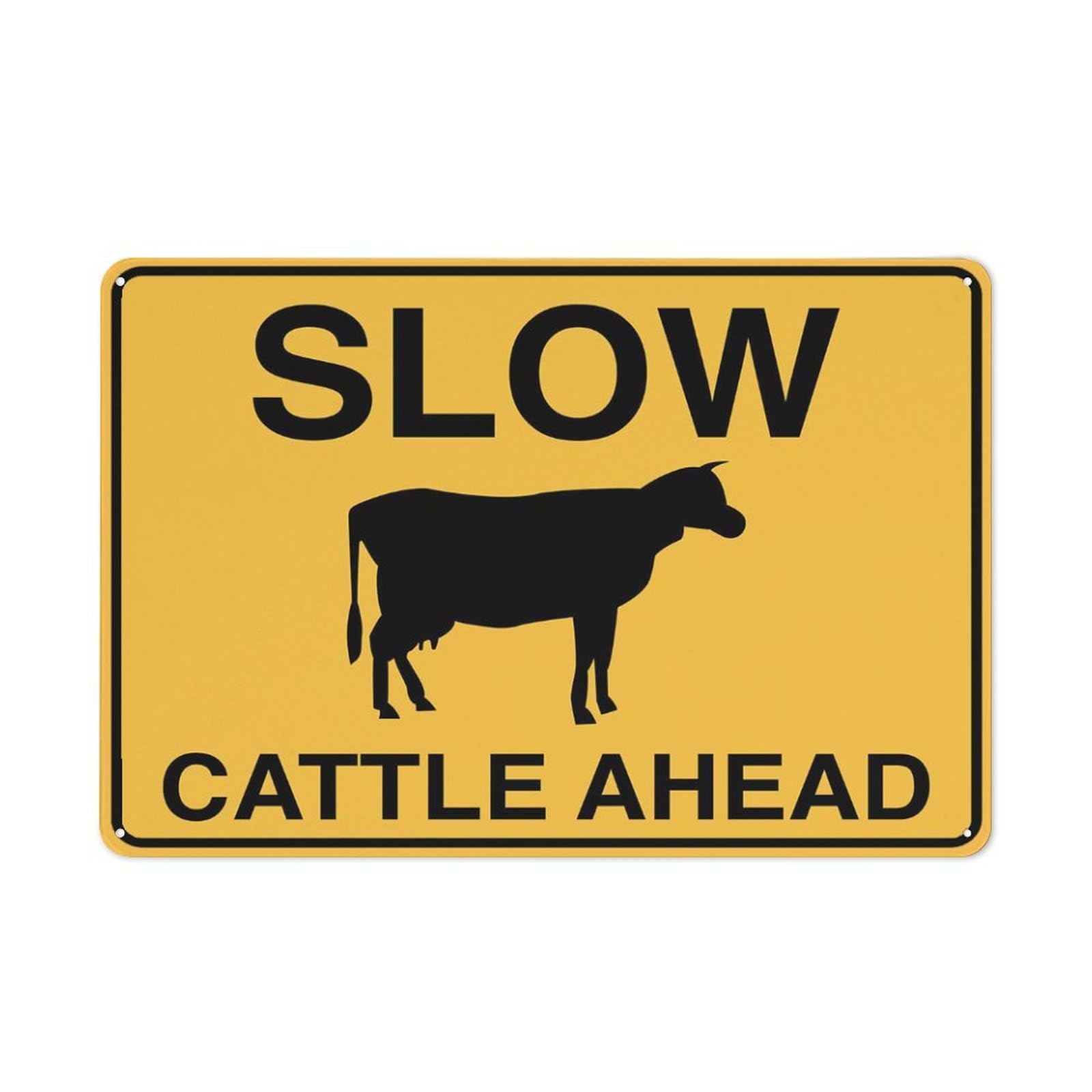 Slow Cattle Ahead Long Sign 12 X 8 Inch Metal Sign, Rustproof Aluminum, Multicolor