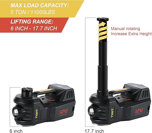 Miniatura 2 de Kit de gato eléctrico para automóvil, gato hidráulico de 5 toneladas con llave de impacto eléctrica y bomba de inflado, gato portátil de 12 V con