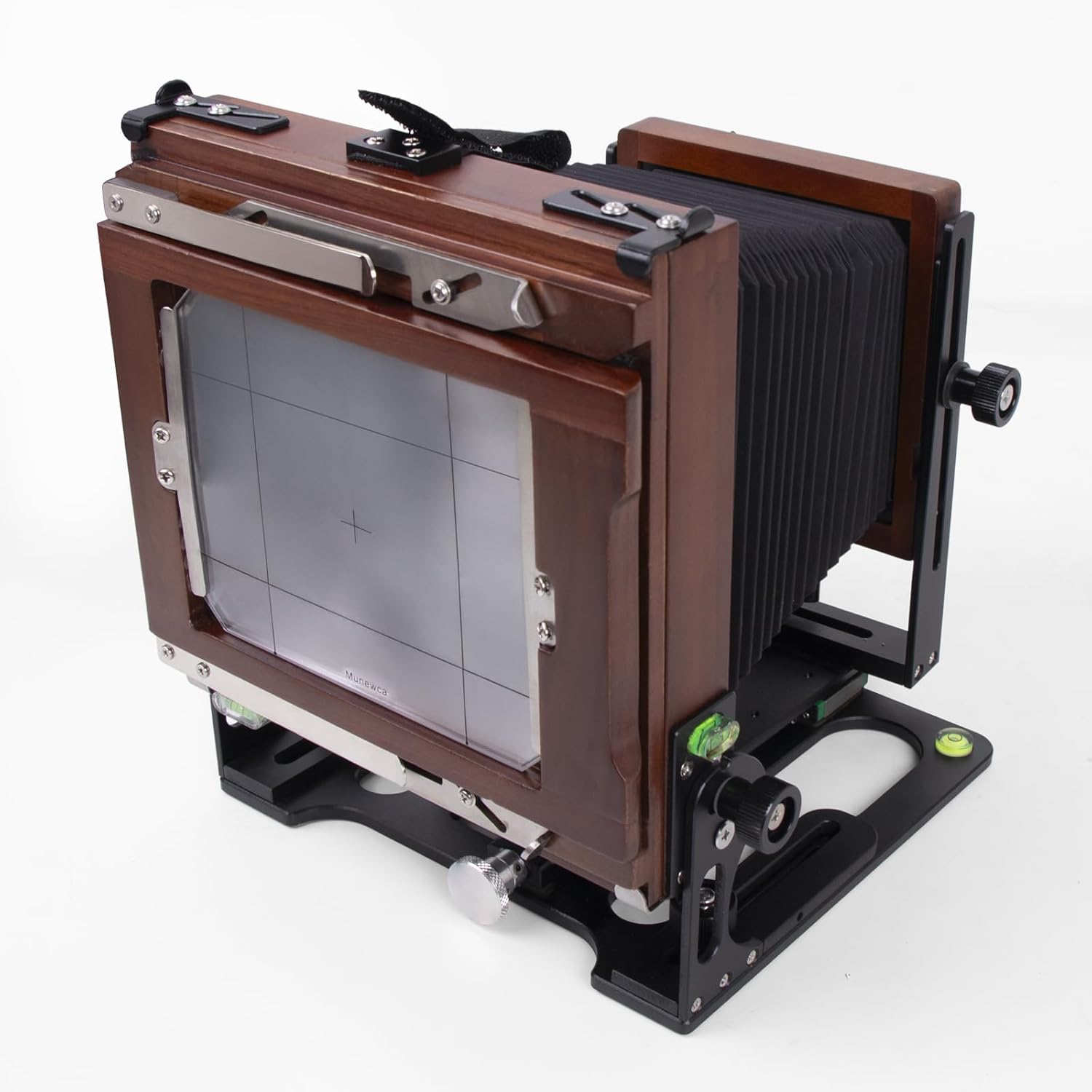 eTone MUNEWCA Large Format 4x5 Camera, Carbon Fiber Composite with Teak Wood, 35-350mm Focal Length, Tilt-Pan-Yaw Controls, 220x180x100mm