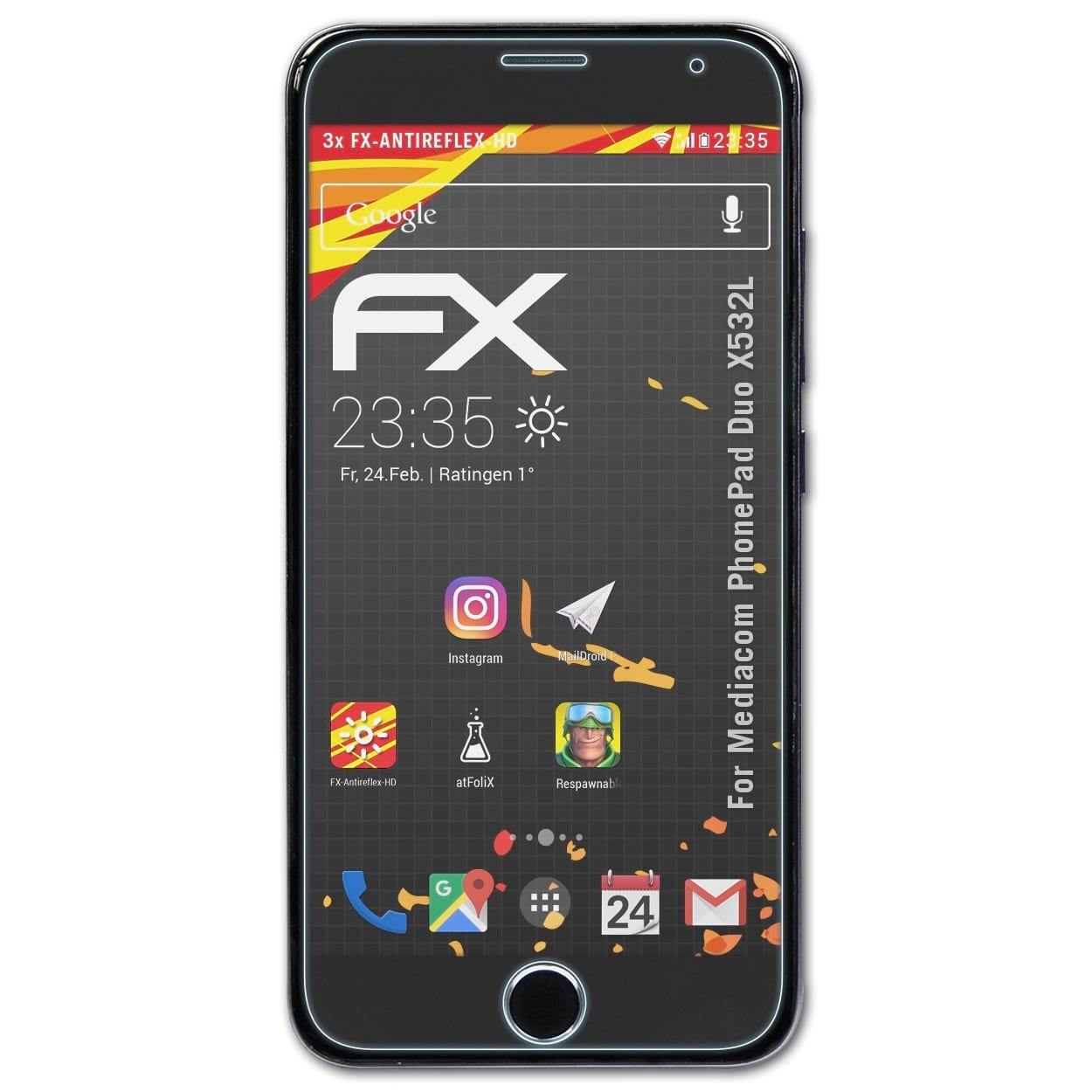 atFoliXScreen Protector compatible with Mediacom PhonePad Duo X532L Screen Protection Film, anti-reflective and shock-absorbing FX Protector Film (3X)