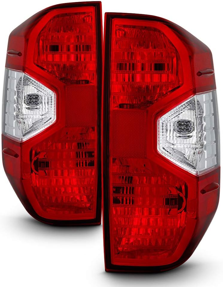 ACANII - For 2014-2021 Toyota Tundra Pickup Truck Red Clear Tail Lights Rear Brake Lamps Replacement Pair Set Left+Right