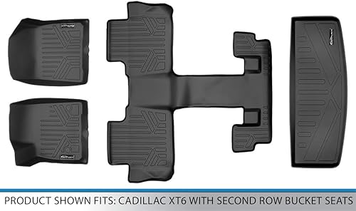 Miniatura 6 de SMARTLINER Juego de alfombrillas de 3 filas y forro de carga detrás de la tercera fila, color negro, compatible con Cadillac XT6 2020-2023 con