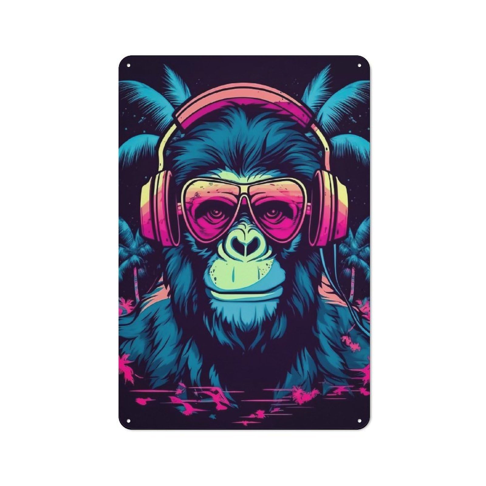 Monkey Dj Music Retro Tin Sign 30x20cm for Guest Room Or Hallway, for Kitchen, Dining Room And Home Bar Wall Decor