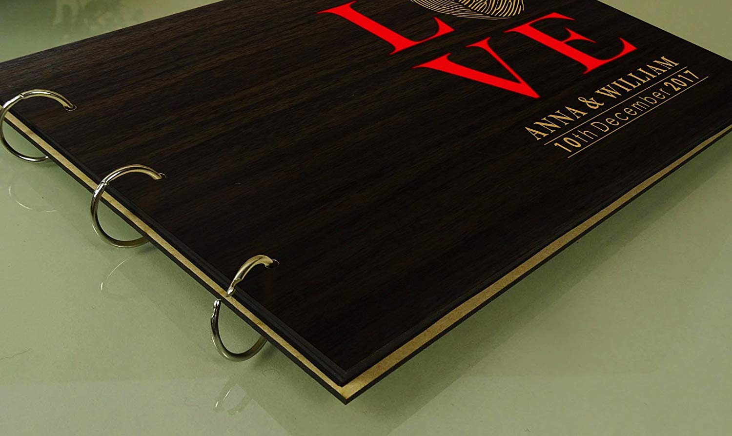 Libro Degli Ospiti In Legno Inciso Personalizzato Per Matrimonio, Design #5, Marrone, Formato Large (22,9 X 30,5 Cm), 80 Pagine - 3