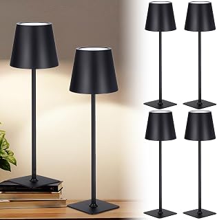 Retisee 6 Pack Cordless Table Lamp Portable LED Rechargeable Desk Lamp 3000mah Battery Operated 3 Color Stepless Dimming Waterproof Touch Control for Bedroom Restaurant (Black,Square Base)