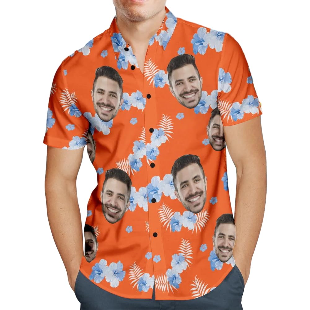 Smile lab Personalised Hawaiian Shirts with Face for Men Funny Customised Pet Dog Cat Photo Tropical Floral Hawaiian Shirts Short Sleeve