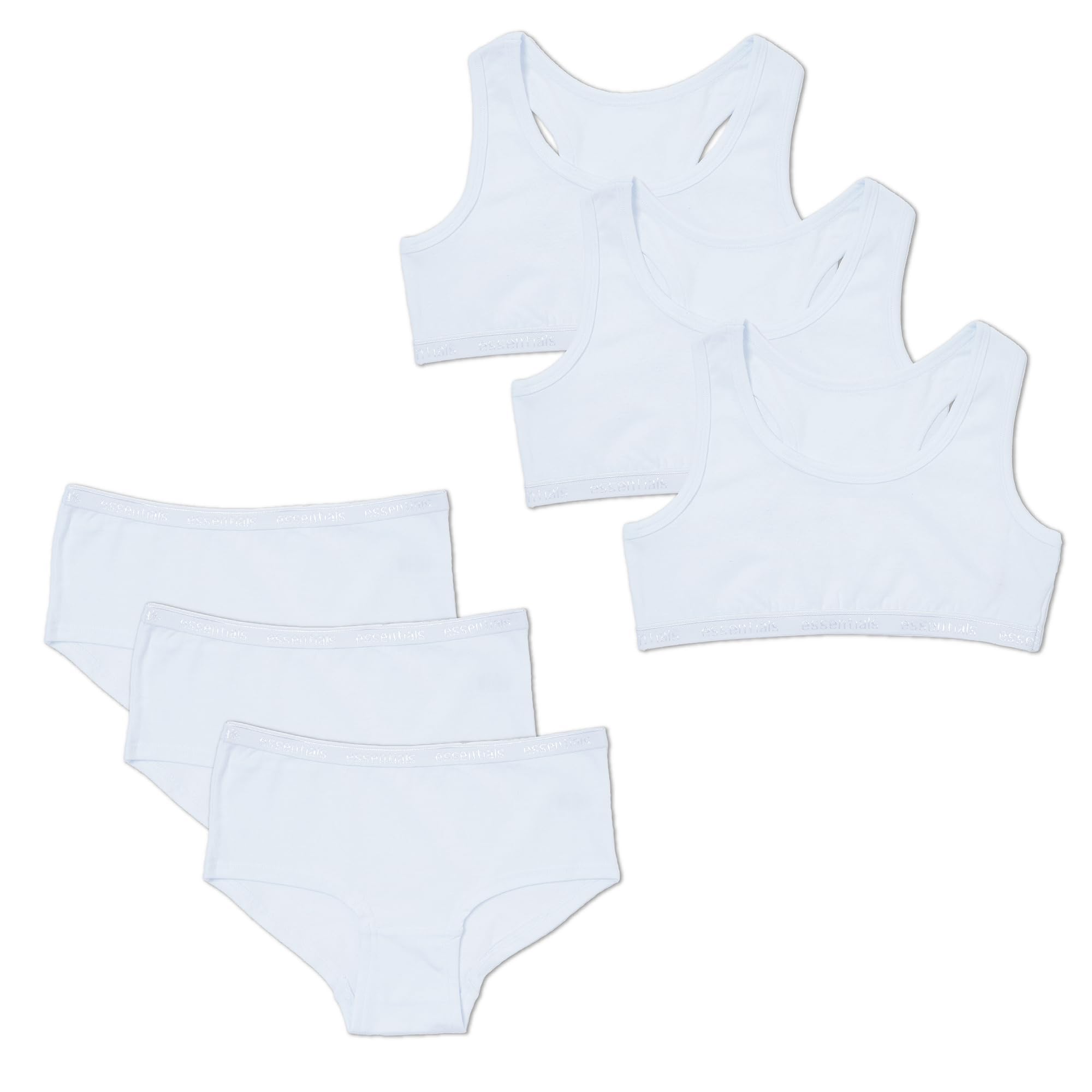 The Essentials Wardrobe Girls TEW 3 Pack Crop Top & 3 Pack Hipster Set - 8/9 YRS - White