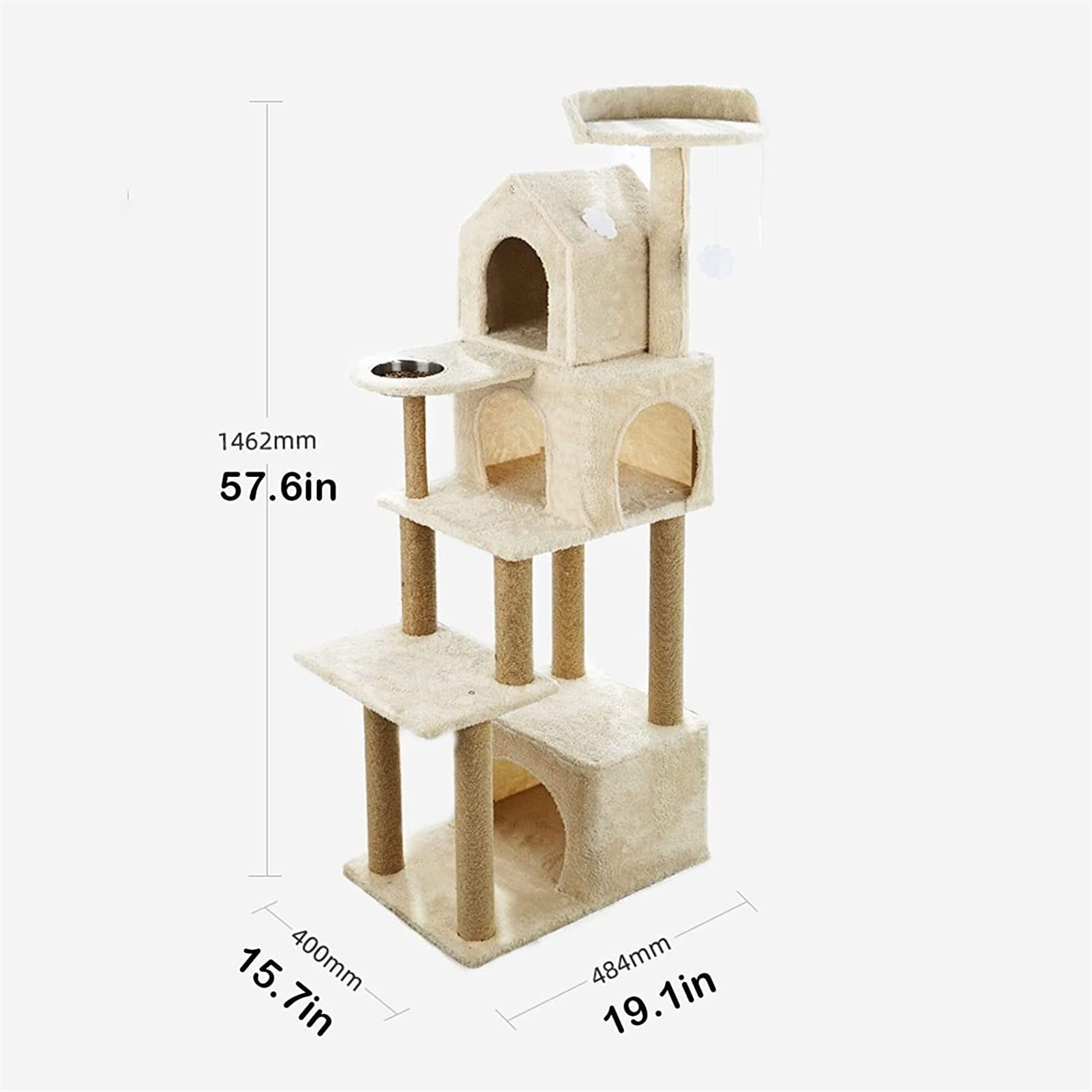 Drzewo dla kota Wieża dla kota 57,6 "dla kotów domowych Wielopoziomowe mieszkanie dla kota z platformami Gniazdo dla kota i drapaki dla dużych kotów Zabawki dla kota Clim do zabawy i odpoczynku