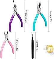 Vista 4 de Juego de 3 piezas de alicates para joyería, kit de herramientas para hacer joyería que incluye alicates de punta de aguja, alicates de punta