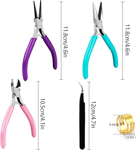 Miniatura 4 de Juego de 3 alicates para hacer joyas, alicates de nariz redondapunta de cadena y cortadores de alambre para envolver alambres, fabricación de aretes