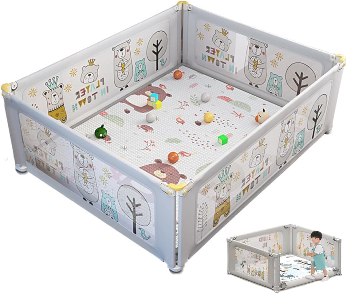 Jorunb Baby Playpen, Playpen for baby with Integrated dustproof bottom cloth & Suction Cup,Baby Safe Activity Center,Adjustable Fence Baby Playards Breathable Mesh (180x200cm)