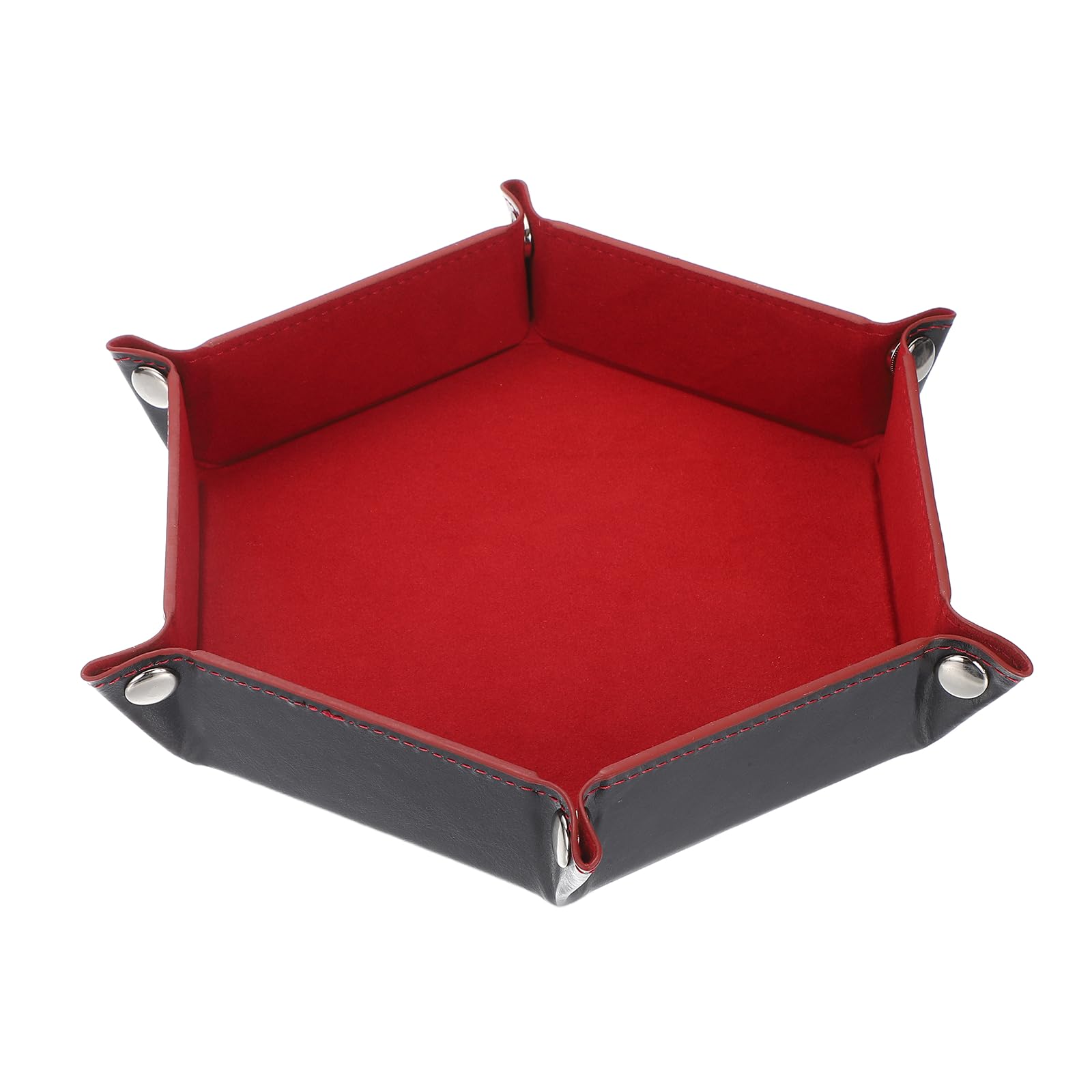 sourcing map Dice Tray 10" PU Leather Velvet Folding Hexagon Dice Rolling Tray Holder Storage Box Perfect for RPG DND Table Games & Entryway & Nightstand Organizer (Dark Red, 1pcs)