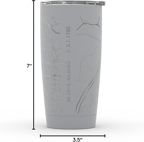 Vista 178 de Well Told Vaso de café aislado con diseño de mapa de Nueva York grabado, taza de acero inoxidable grabada (20 onzas, negro) con aislamiento de mapa