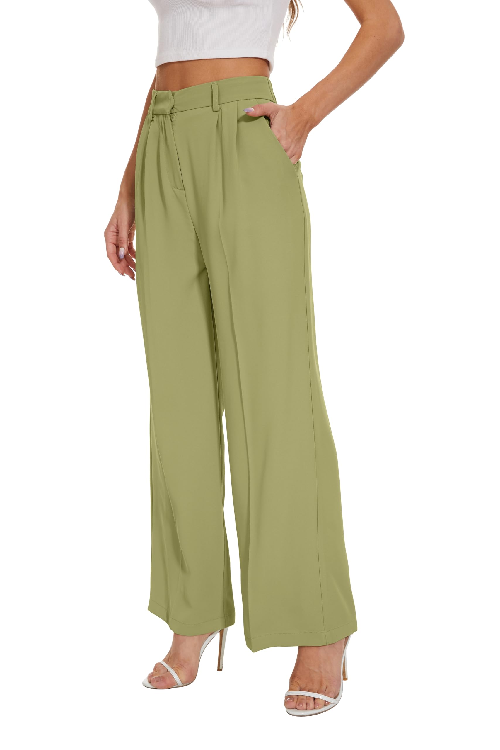 FUNYYZO Wide Leg Pants Women's High Elastic Waisted in The Back Business Work Trousers Long Straight Suit Pants