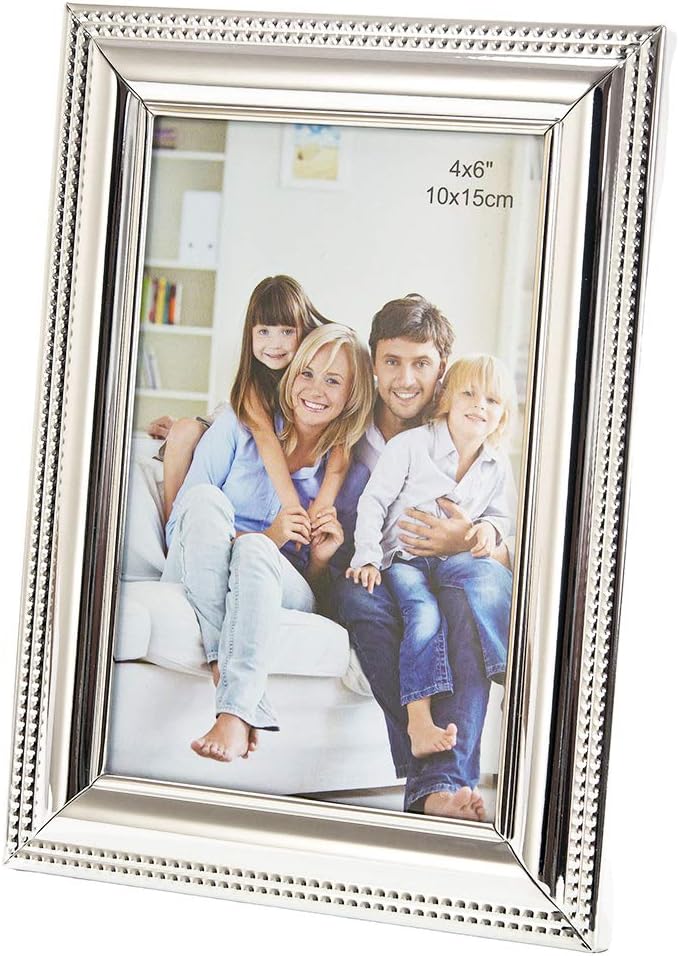 Happy Homewares Contemporary Designer Polished Nickel Plated 4" x 6" Single Picture Frame | Horizontal or Vertical | Black Velveteen Backing