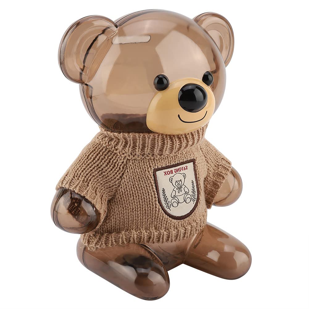 QIN Piggy Bank - Retro Realistic Shape Cartoon Clothes Bear With Beautiful Workmanship for Collection, Birthday Gift, and Decoration (Beige Transparent Bear)