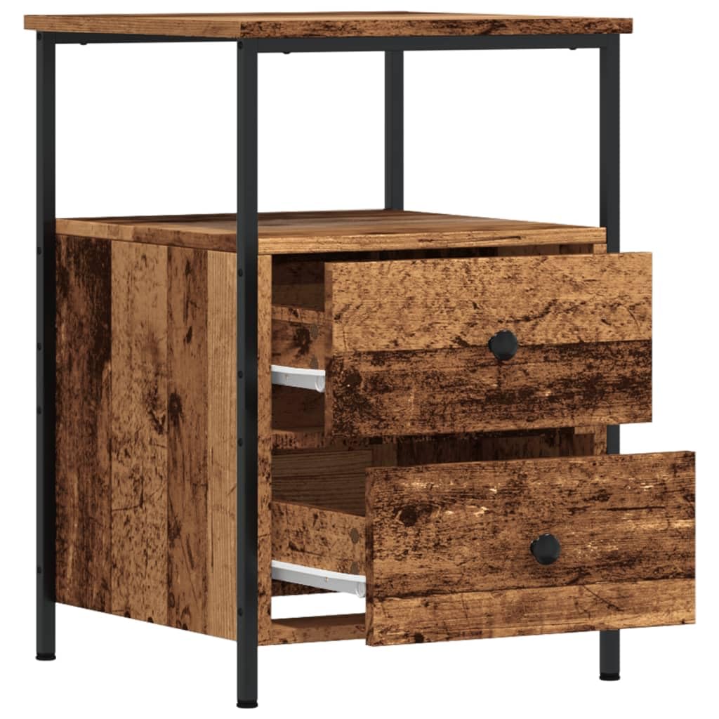 Comodini legno antico 2 pezzi 34x35,5x50 cm in legno multistrato con 2 cassetti e scomparto, gambe metallo stabili, mobiletto salvaspazio per camera da letto soggiorno ingresso