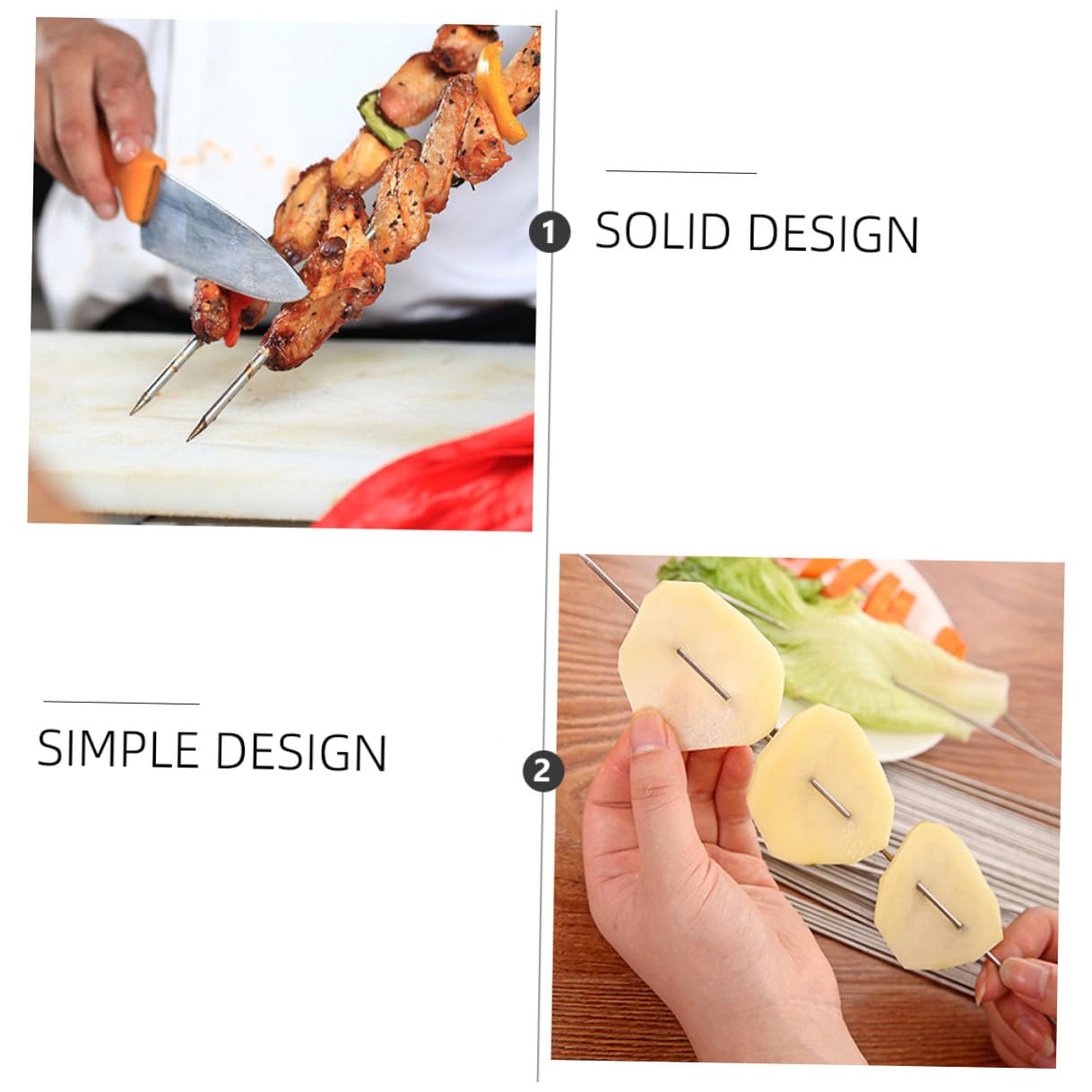 VILLCASE Spiedini in Acciaio Inossidabile 304 Rotondi Resistenti per Barbecue e Picnic, Bastoncini Riutilizzabili 2mm X 35cm, Confezione da 100 Pezzi, Utensili per Grigliate All'aperto e Cucina Estiva