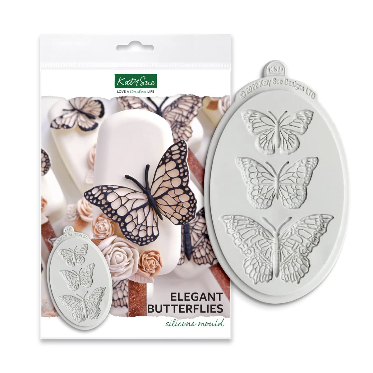 Katy Sue Elegant Butterflies Silicone Mould for Cake Decorating & Craft. Makes 3 Butterflies. Large 85 x 50, Medium 60 x 40 & Small 54 x 34 in Millimetres. Use with Fondant, Sugar Paste & Air Dry Clay