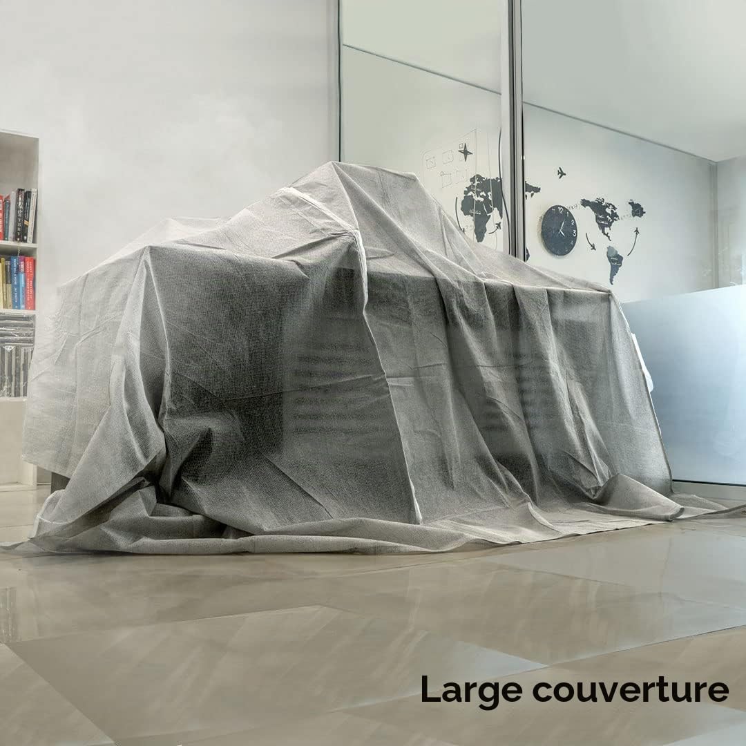 Lot de 2 draps anti-poussière en coton laminé pour décoration – Dos en feuille de poussière en sergé de coton avec feuille en plastique – Taille : 3,7 x 2,7 m – pour peinture, sol, escaliers